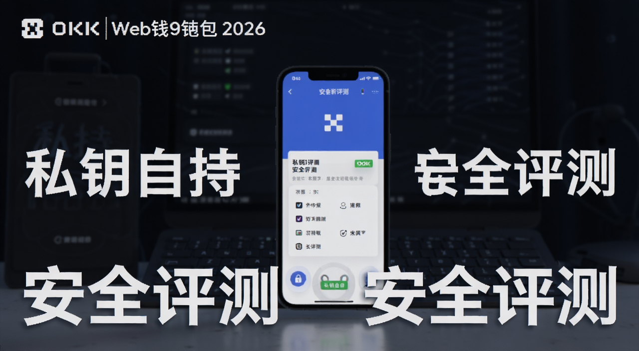 OKX Web3钱包2026年最新评测安全界面展示图,图中文字注明“私钥自持”和“安全评测”