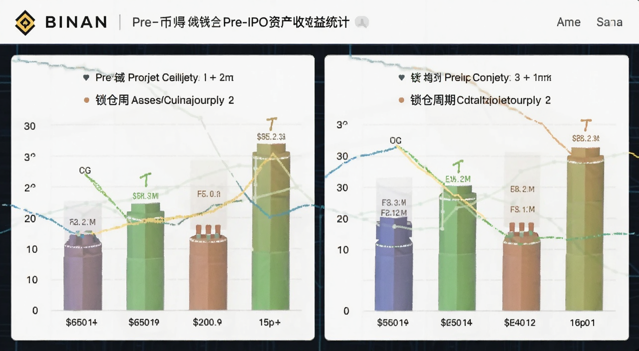 币安钱包Pre-IPO资产收益统计截图,展示不同项目的收益对比和锁仓周期