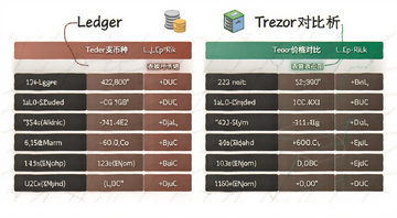 Ledger与Trezor对比分析功能安全性支持币种价格对比表格示意图,标注Ledger与Trezor对比分析关键词