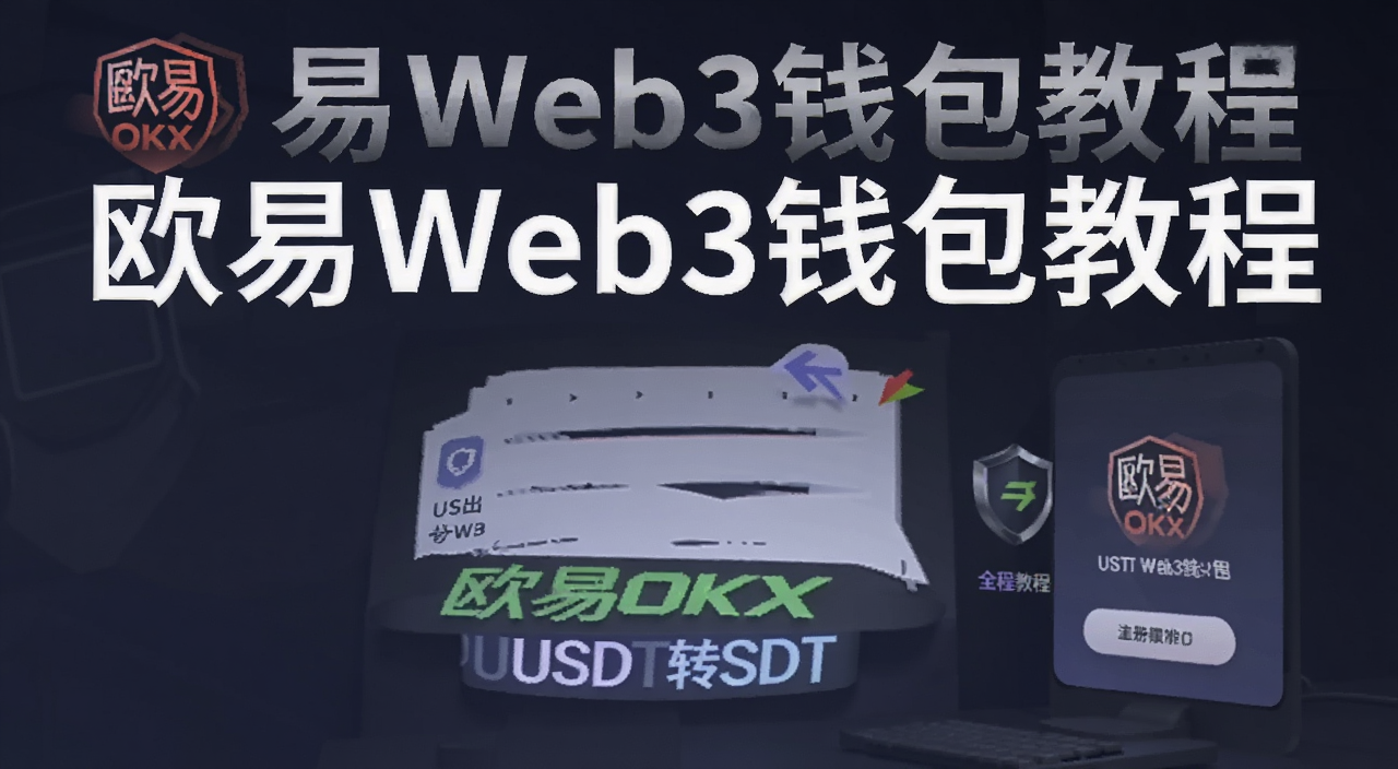 欧易OKX Web3钱包注册USDT转入转出全流程教程封面图,包含文字“欧易Web3钱包教程”