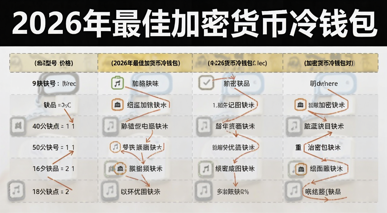 加密货币冷钱包对比表格截图,标注各型号价格与优缺点,核心词“2026年最佳加密货币冷钱包”醒目显示