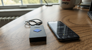 imKey硬件钱包靠谱吗 硬件钱包和手机并排放在桌上 文字注明“imKey”