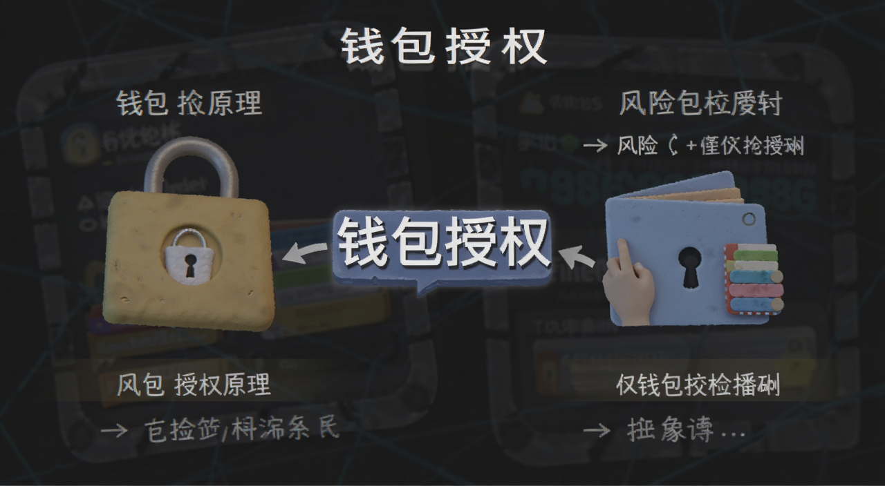 什么是钱包授权?一张图看懂钱包授权原理与风险,图中文字标注“钱包授权”