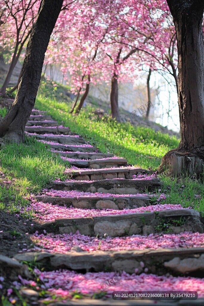 花径 老城区青石板路樱花小道 安静少人赏花路线