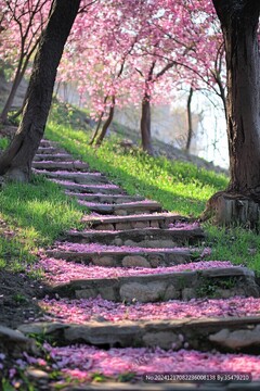 花径 老城区青石板路樱花小道 安静少人赏花路线