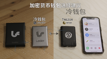 加密货币钱包选择建议,画面中展示Ledger和Trezor硬件钱包与手机热钱包对比,标注