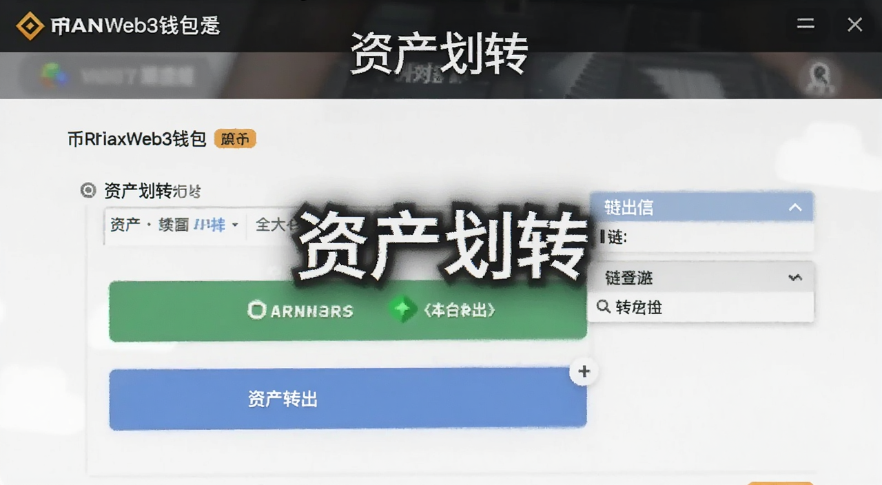 币安Web3钱包资产划转操作界面截图,展示转入转出按钮和链选择菜单,包含文字