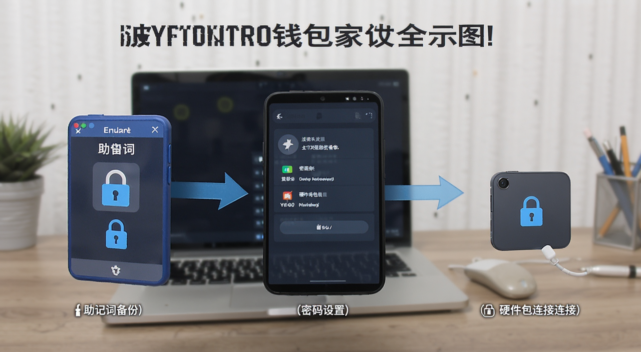 波场TRX钱包安全设置示意图,展示助记词备份、密码设置、硬件钱包连接等安全操作场景