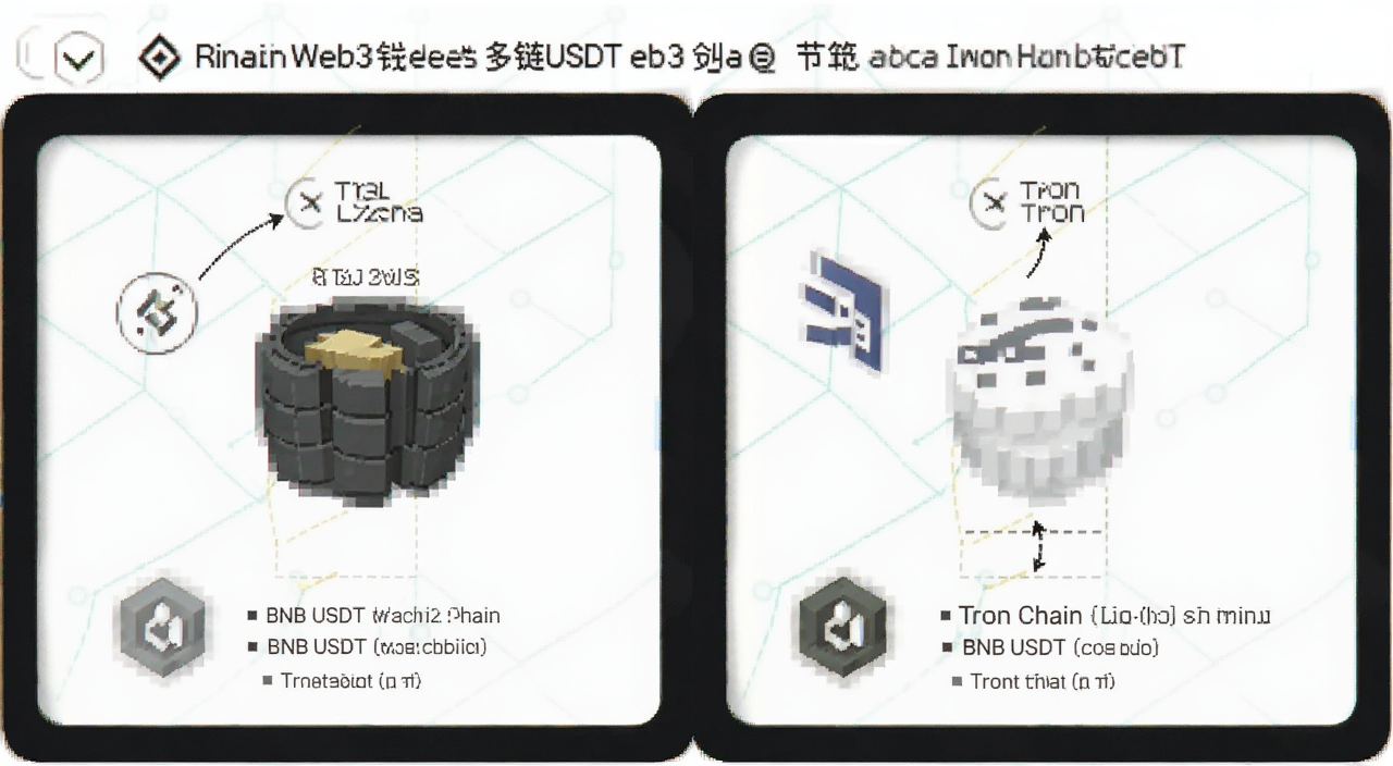 币安Web3钱包 多链USDT地址对比示意图 标注BNB Chain和Tron