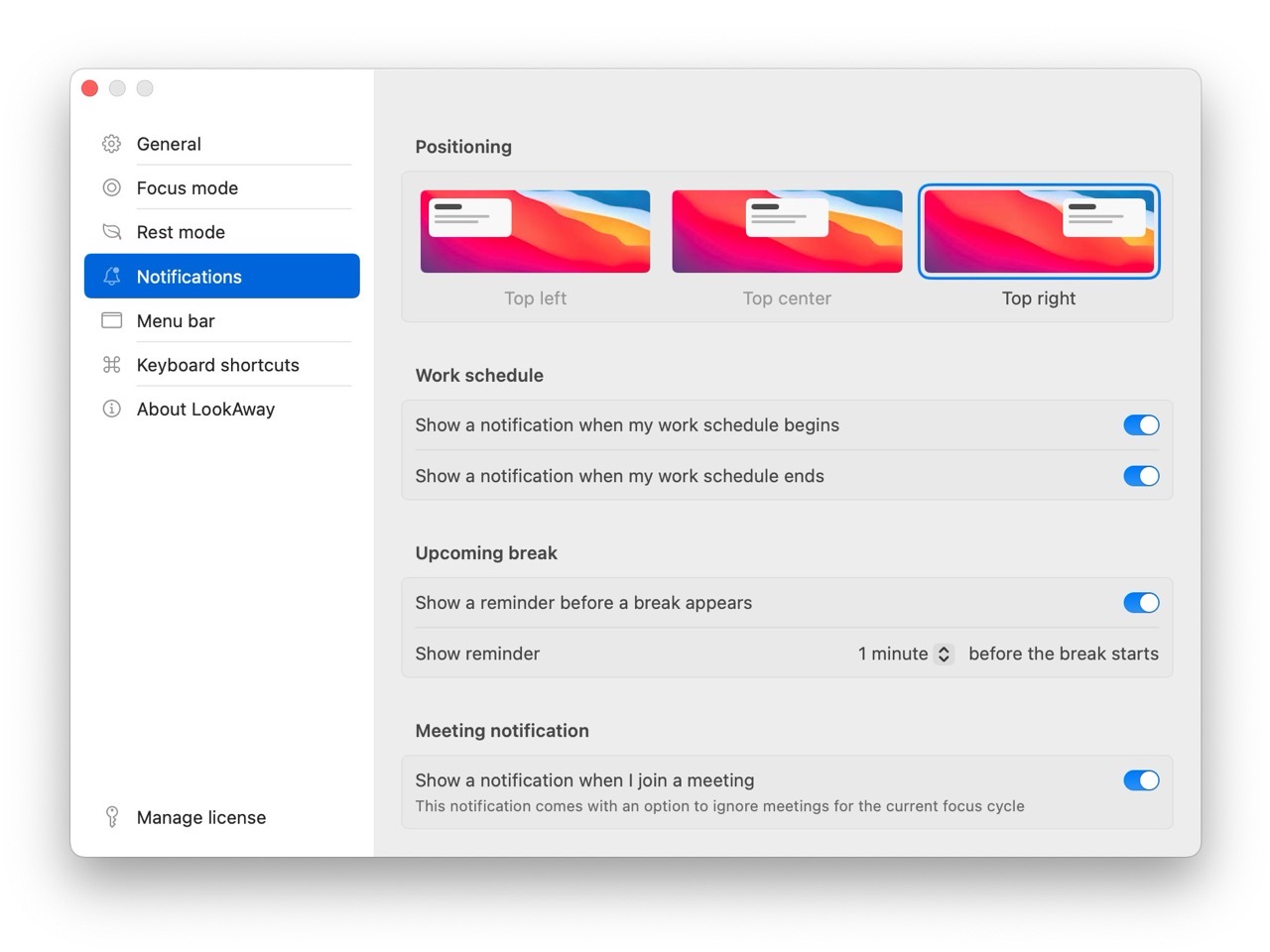 LookAway for Mac 智能护眼休息提醒软件 整体功能界面展示 护眼提醒设置效果图