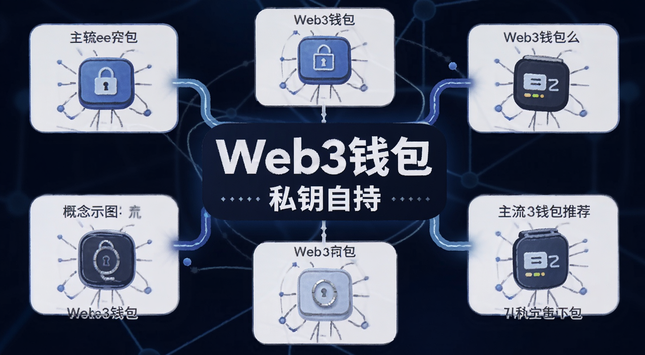 Web3钱包究竟是什么?有哪些?主流五大Web3钱包推荐 概念示意图 画面中文字标注“Web3钱包”和“私钥自持”