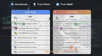 展示MetaMask、Trust Wallet等EVM钱包类型对比的界面截图,标注钱包有哪些类型关键词