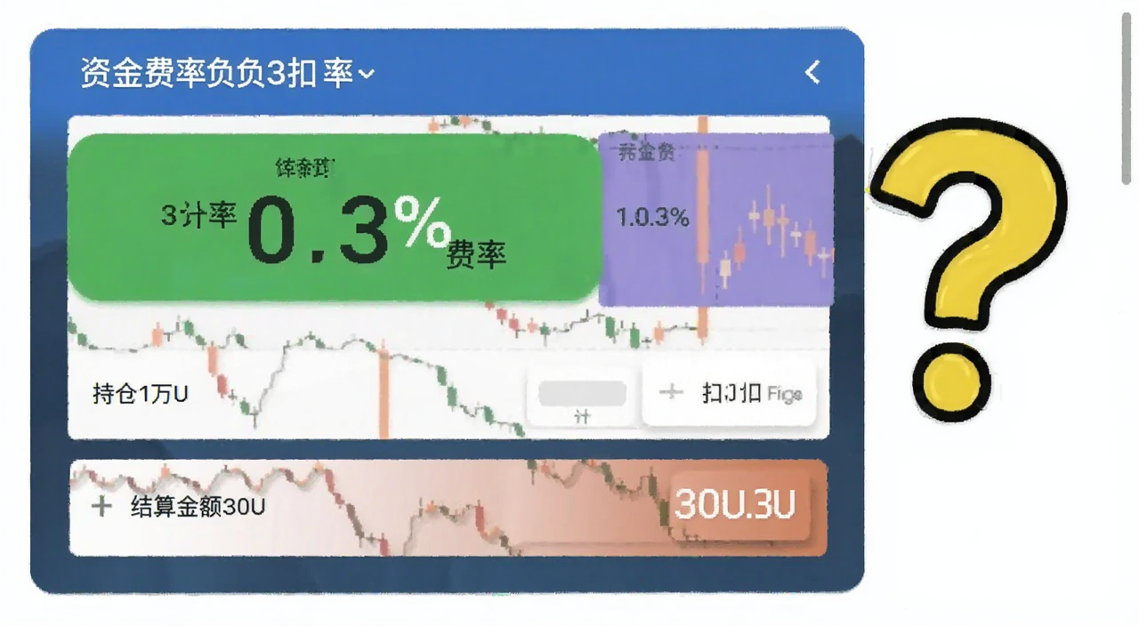 资金费率负3扣多少 计算器界面 显示0.3%费率 持仓1万U 结算金额30U 旁边画个问号