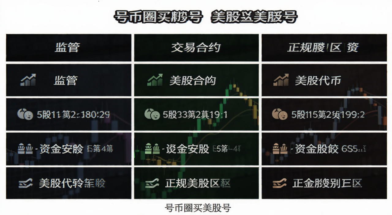 美股代币 美股合约 正规美股 区别,用表格形式展示三者在监管、交易时间、资金安全上的不同,文字标注“号币圈买美股号”
