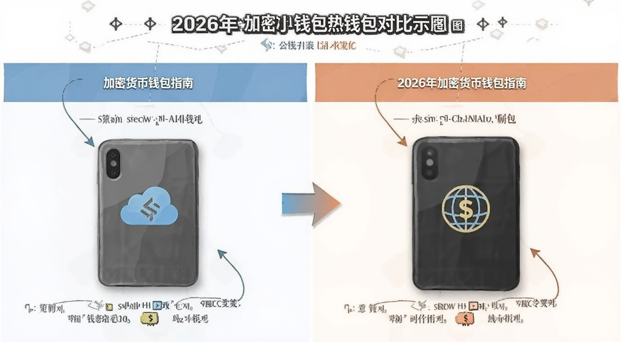 2026年加密货币钱包指南 冷钱包与热钱包对比示意图 图中文字注明冷钱包和热钱包