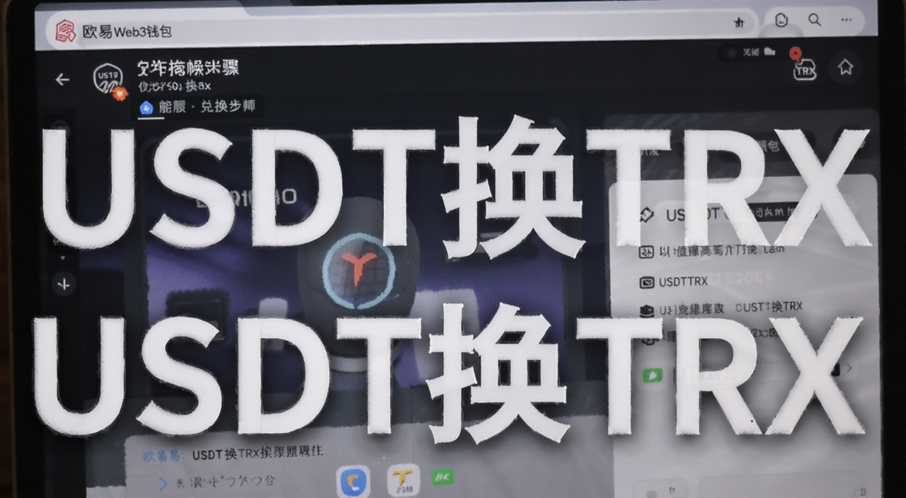 欧易Web3钱包兑换TRX操作步骤,文字注明“USDT换TRX”
