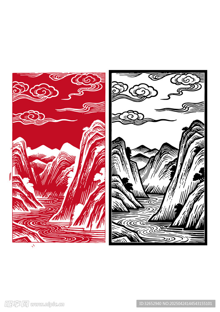 山河祥云国风吉祥图案全景展示,包含山峦河流与祥云纹样,用于文章首图配图