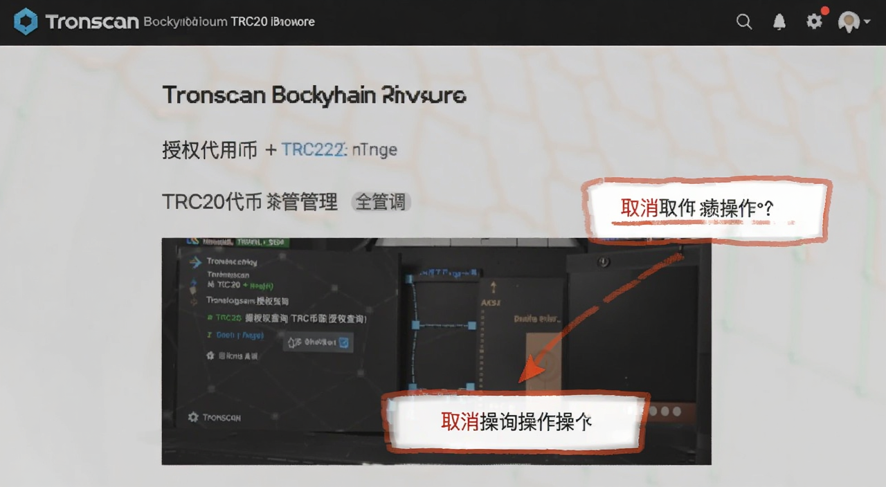 Tronscan区块链浏览器TRC20代币授权管理页面截图,标注授权查询和取消操作位置