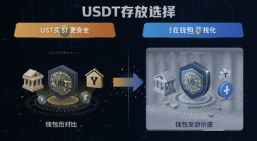 USDT买完放哪里更安全?交易所和钱包区别对比示意图,数字货币存储安全主题,包含文字“USDT存放选择”