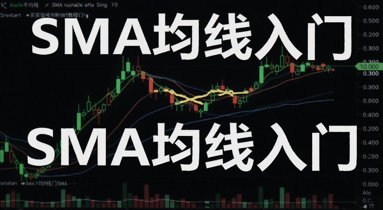 简单移动平均线SMA均线买卖信号判断教程封面图,图中用K线加均线展示金叉买点,文字标注“SMA均线入门”