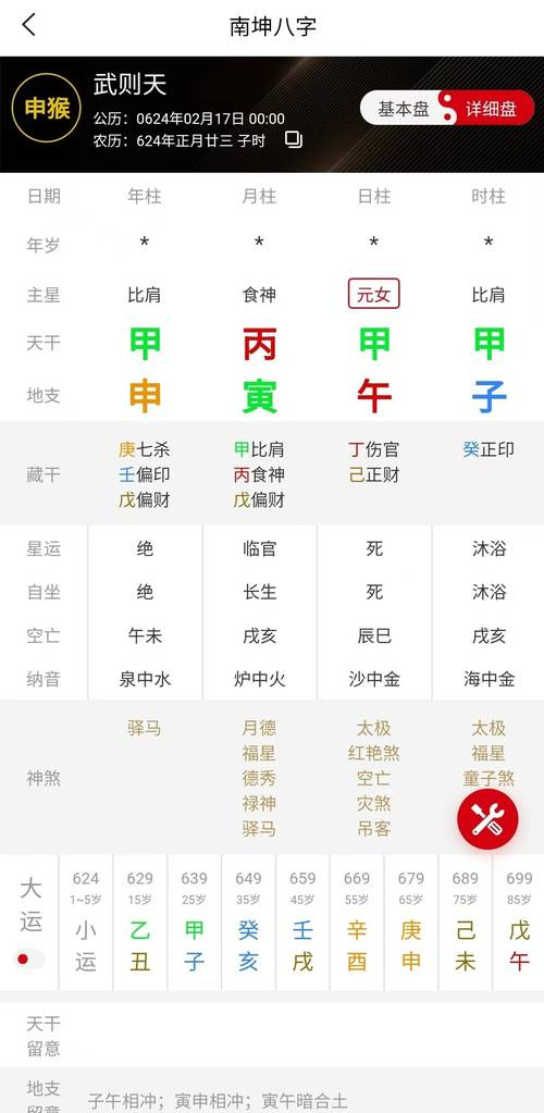 口袋指南八字运势工具 八字排盘大运流年详细解读页面