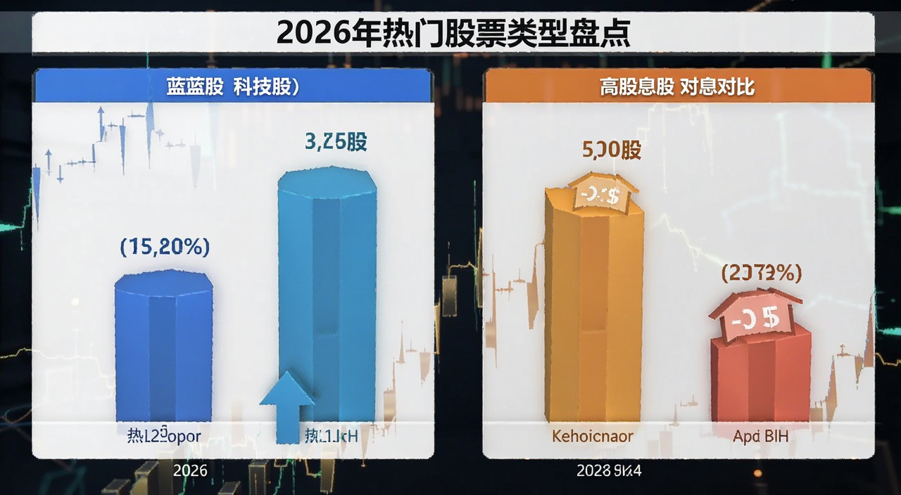 2026年热门股票类型盘点图表 蓝筹股科技股高股息股对比,包含热门股票类型