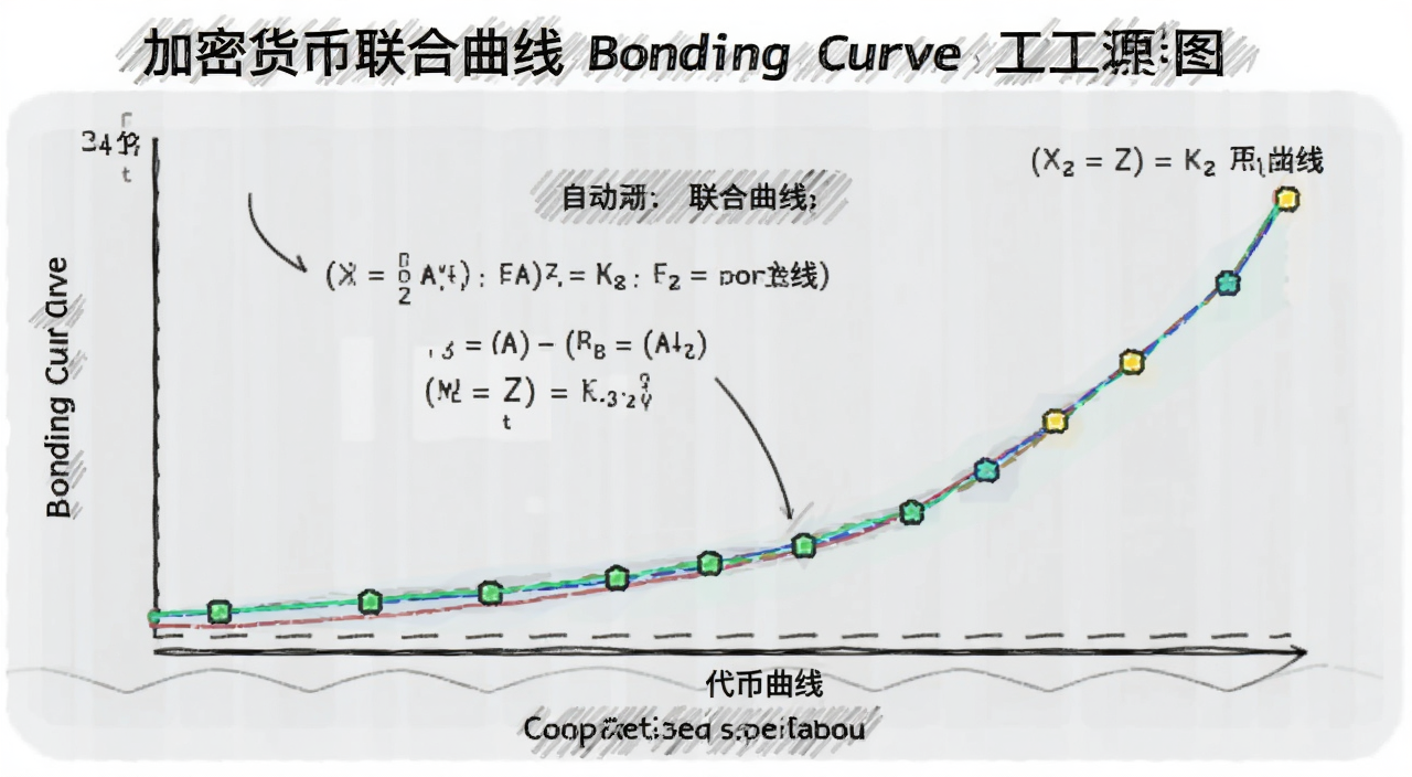 什么是加密货币联合曲线 Bonding Curve 工作原理示意图 自动定价公式 代币供应量与价格关系曲线图 文字标注“联合曲线”