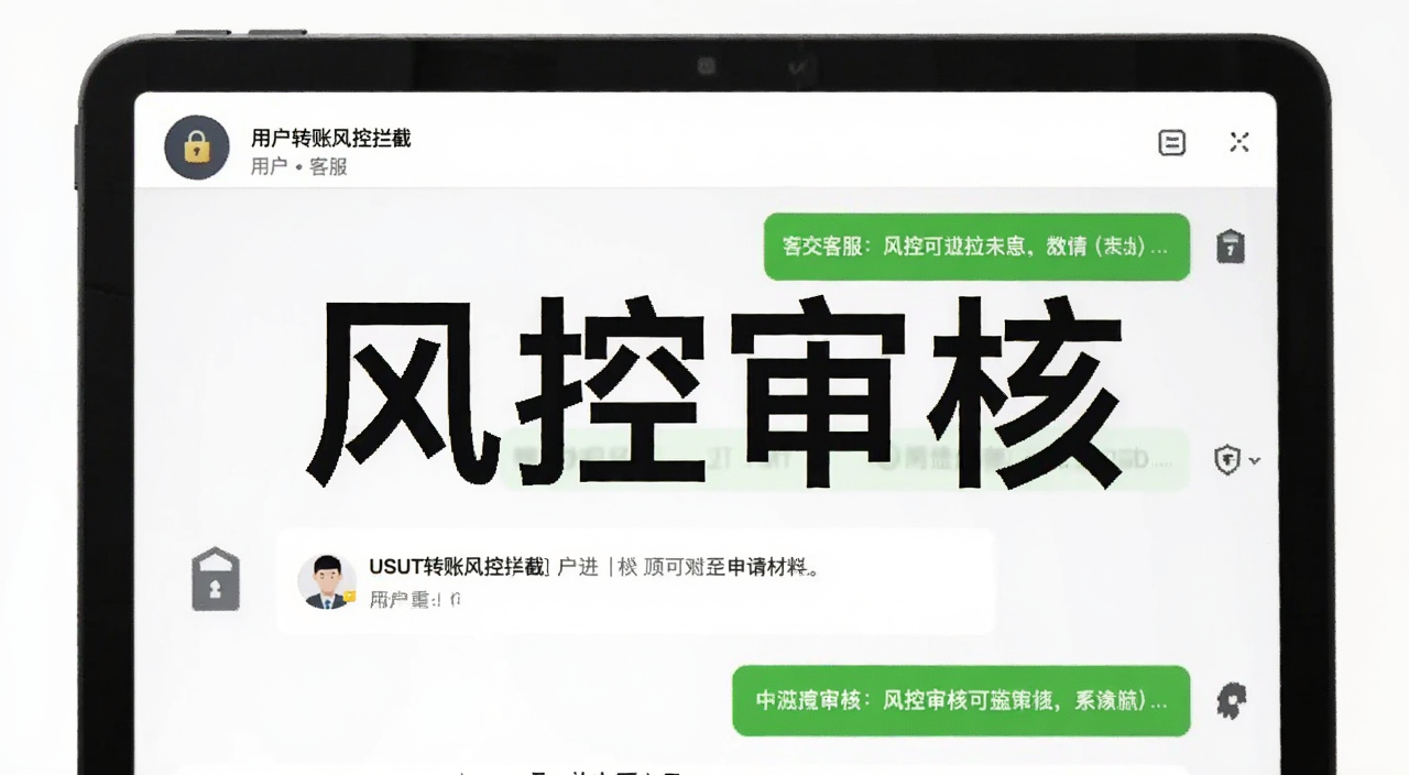 USDT转账风控拦截 交易所客服对话界面 用户提交申诉材料 文字“风控审核”