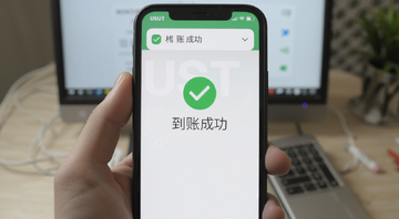 USDT转账成功到账 手机通知 绿色对勾 用户松一口气 文字“到账成功”