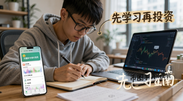 一个年轻人认真做笔记学习区块链知识的场景,桌上放着手机显示钱包界面,关键词“币圈新手避坑指南”,画面中文字标注“先学习再投资”