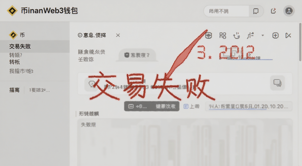 币安Web3钱包转账失败界面截图,标注“交易失败”提示文字