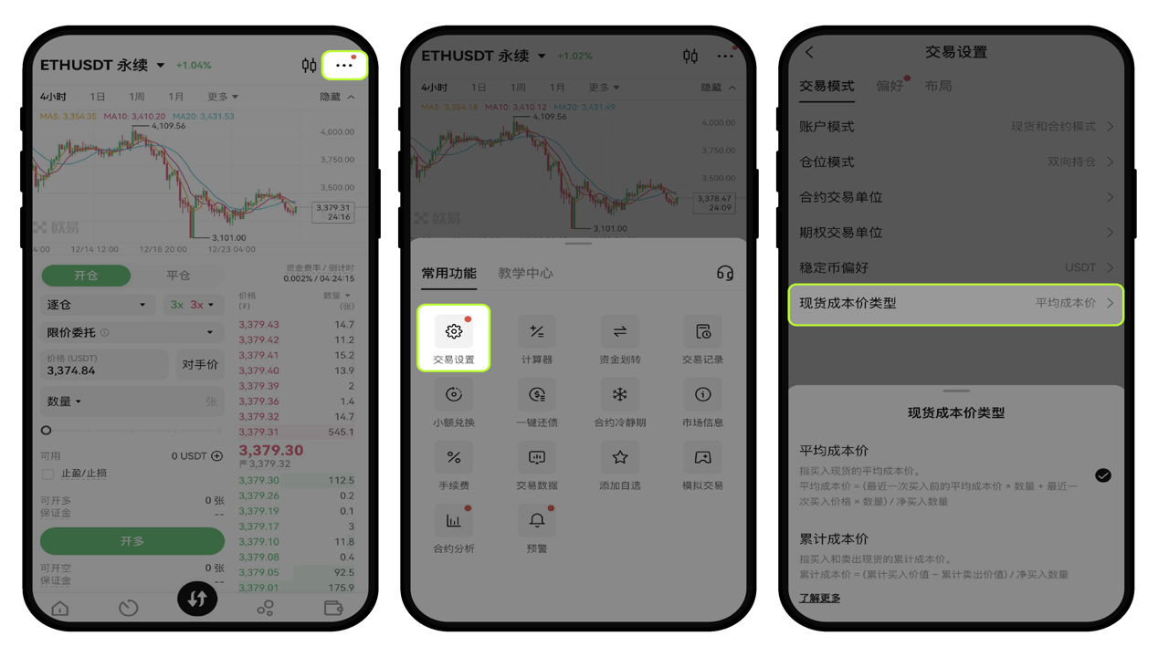 币圈常用行情软件手机端投资组合盈亏统计界面截图,标注