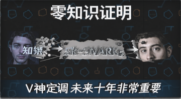 zk-SNARKs零知识证明概念示意图,图中标注文字“零知识证明”“zk-SNARKs”“V神定调未来十年非常重要”