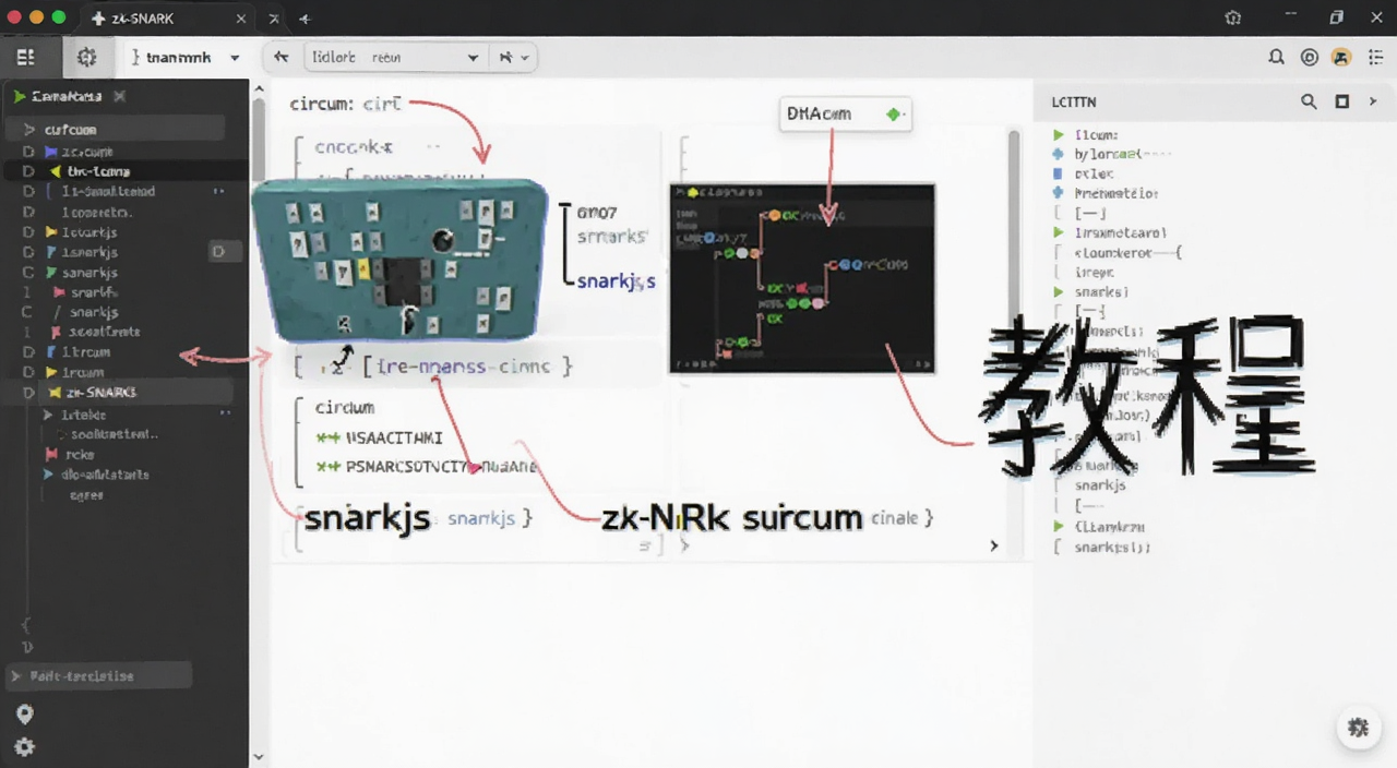 zk-SNARKs零知识证明开发工具界面,图中标注文字“circom”“snarkjs”“教程”