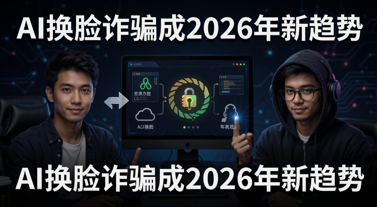AI换脸加密货币诈骗示意图 配文字“AI换脸诈骗成2026年新趋势”