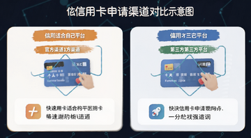 信用卡申请渠道对比示意图,快速找到适合自己的卡,标注官方渠道和第三方平台的区别