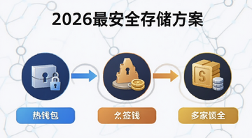 加密货币安全存储方式对比图,包含冷钱包、热钱包、多签钱包等图标,文字标注“2026最安全存储方案”