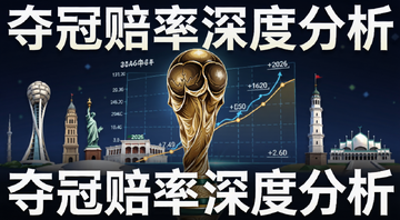 Polymarket对2026世界杯夺冠赔率分析实战攻略封面图,画面中央是世界杯奖杯与赔率走势图结合,背景是2026年美加墨三国地标剪影,图中文字标注“夺冠赔率深度分析”