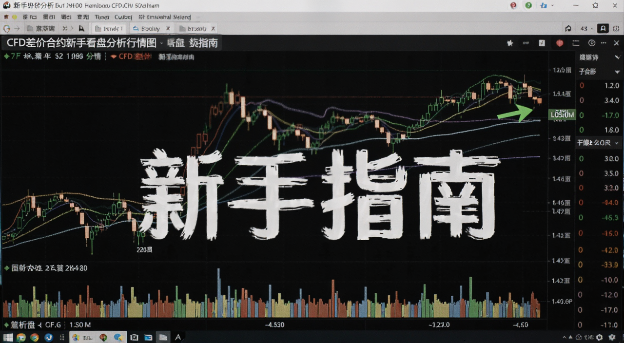 CFD差价合约新手看盘分析行情,图中标注新手指南四个字