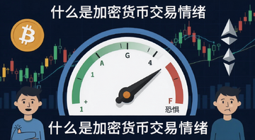加密货币交易情绪分析概念图,画面中展示一个巨大的情绪仪表盘,指针在贪婪与恐惧之间摆动,背景是比特币和以太坊的K线图,旁边有散户投资者表情的简笔画,整体风格扁平化科技感,文字标注“什么是加密货币交易情绪”