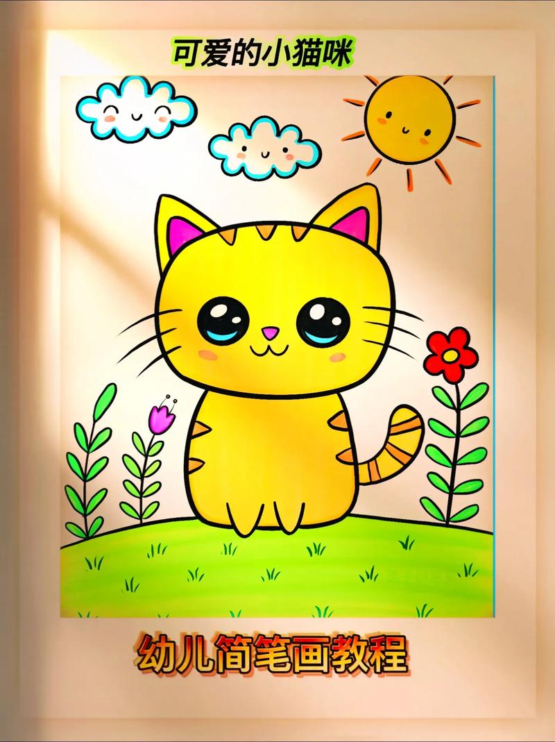 宝宝学画画简单好看儿童画法 小猫小汽车花朵简笔画教程
