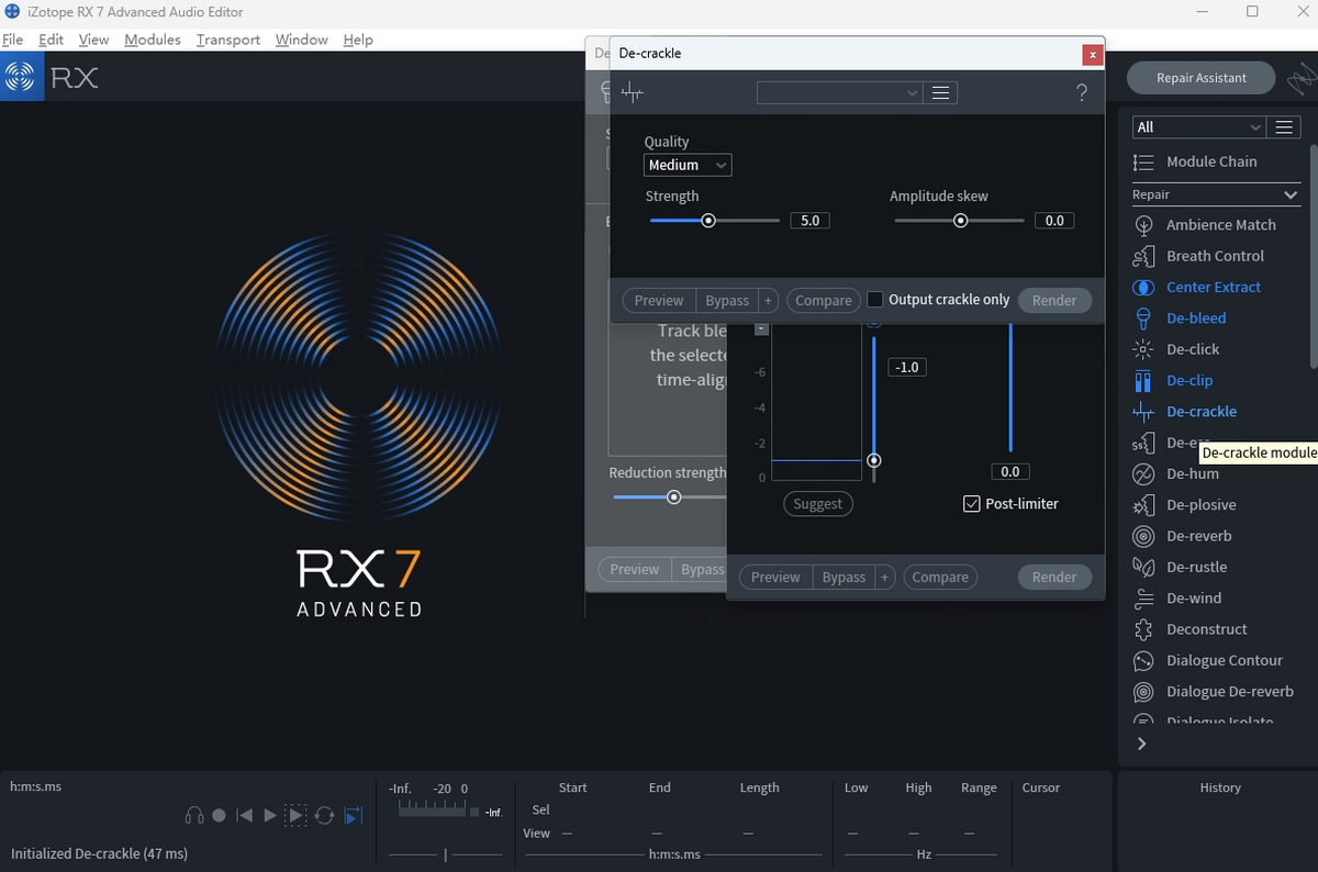 iZotope RX 7 Audio Editor for Mac电脑版 去混响和音调调整功能界面