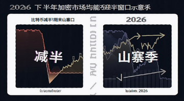 2026下半年加密市场能否迎来山寨季 比特币减半周期与山寨季时间窗口示意图 图中标注文字“减半”“山寨季”“2026”