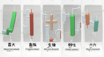 K线常见形态图解大全,包含大阳线大阴线十字星锤子线上吊线倒锤子线六种形态的示意图,每个形态下方标注名称和简单说明,风格简洁清晰