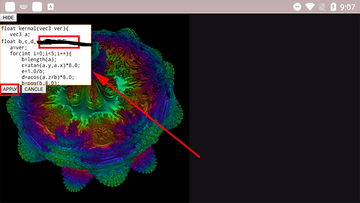 毒蘑菇性能测试手机软件(volumeshader) 手机跑分界面实拍图 用于概括全文内容