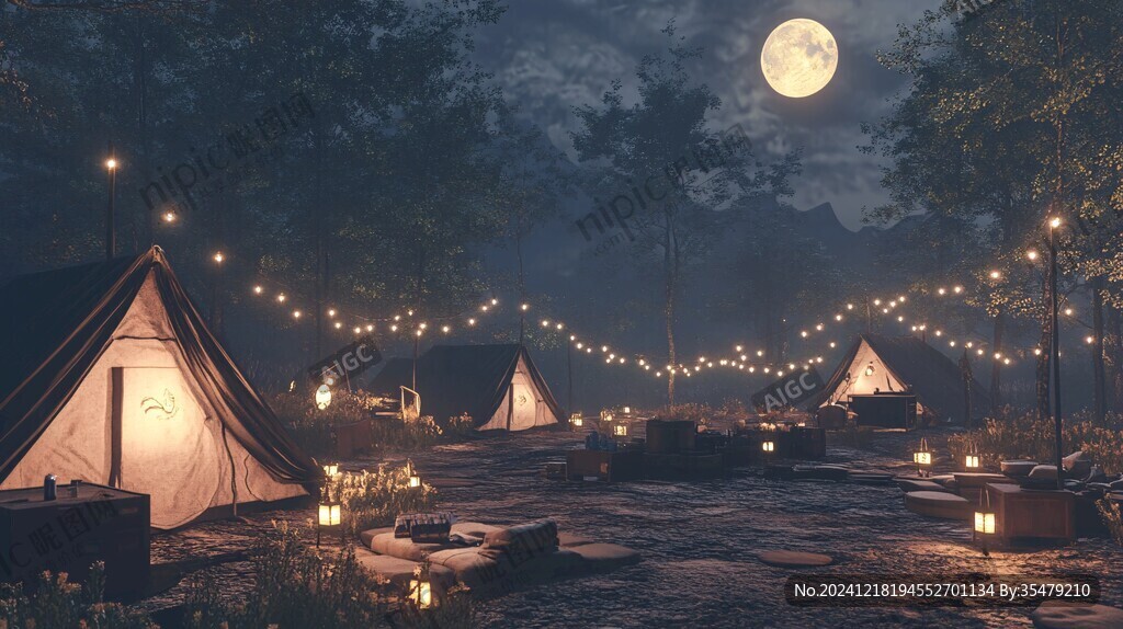小灰云星空露营观星帐篷夜景氛围图