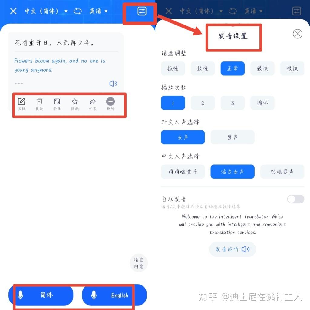 国际翻译宝免费版 翻译设置和语言选择界面