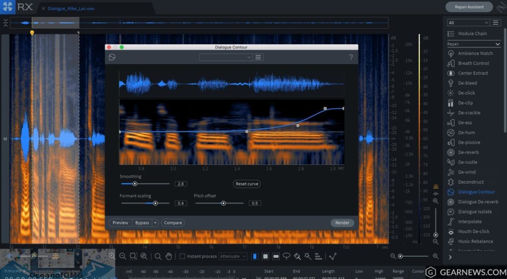 iZotope RX 7 Audio Editor for Mac电脑版 降噪修复模块 频谱编辑界面