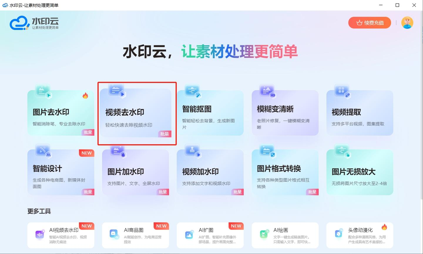 精灵去水印 一键去除视频水印操作界面