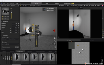 set.a.light 3D for Mac(3D摄影棚模拟布光) 界面三大区域标注与灯具拖拽操作演示